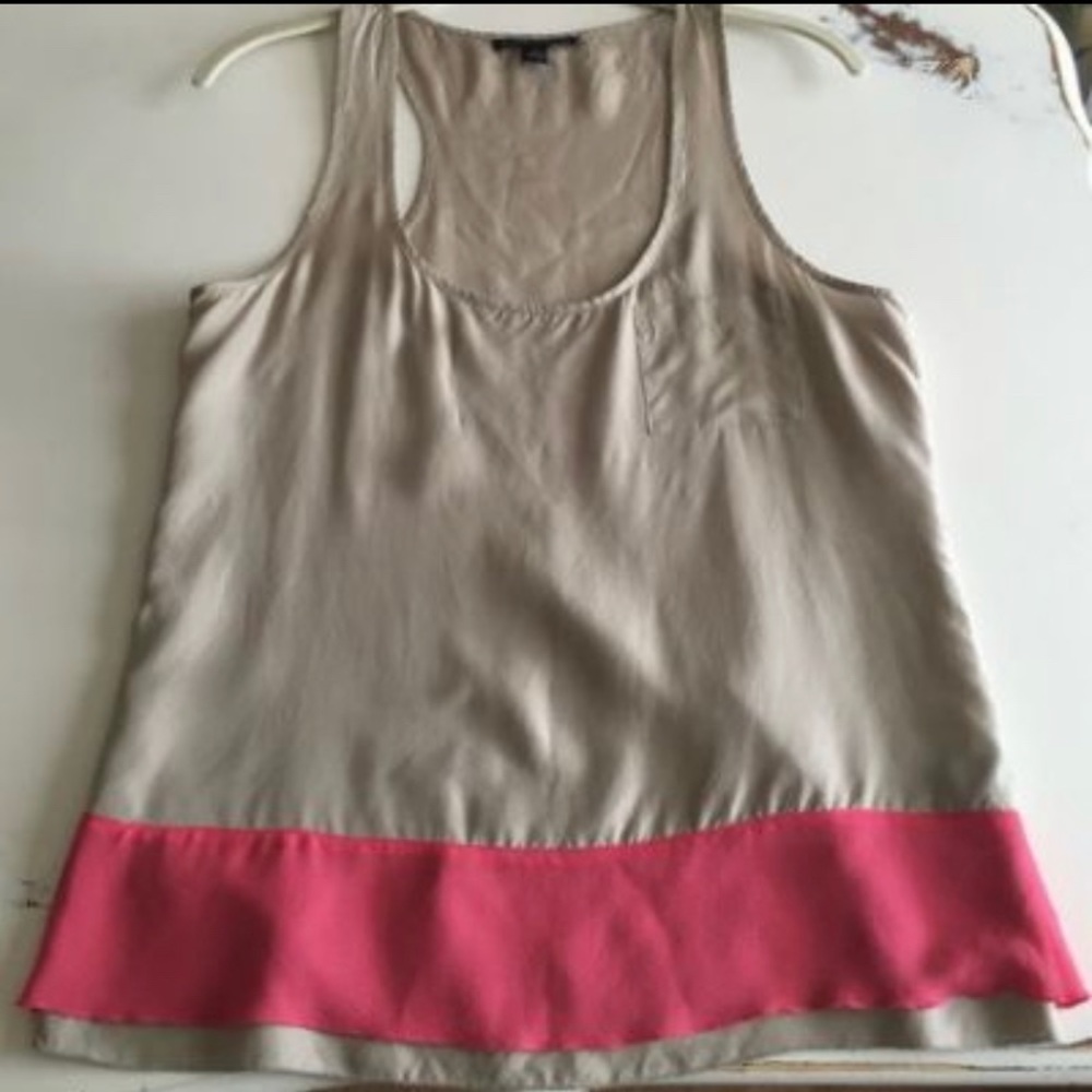 Banana Republic Silk Tank Taupe w/ Pink Trim Small